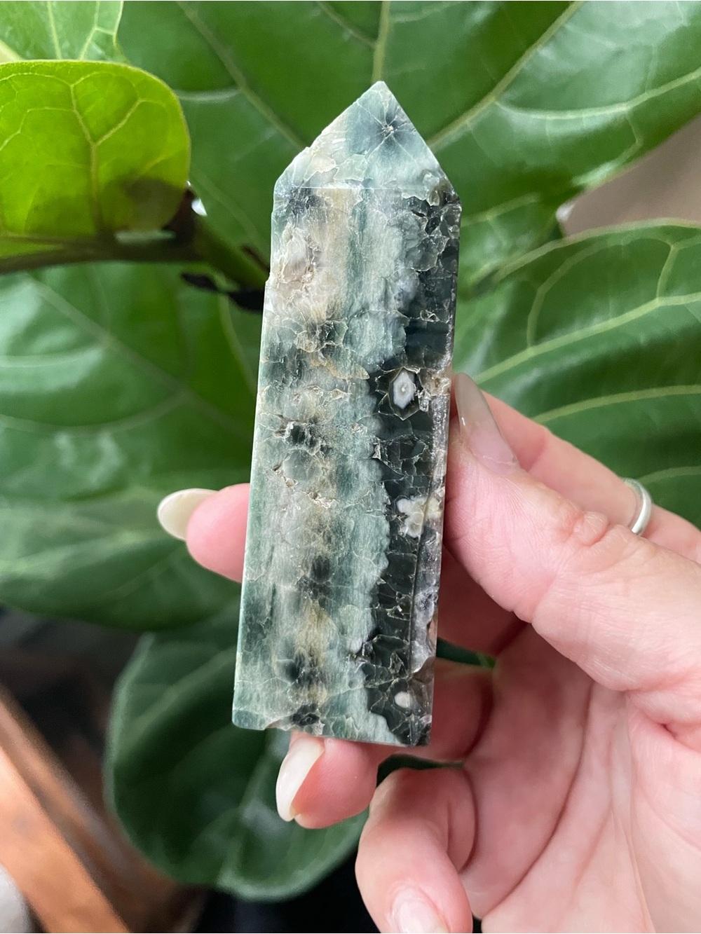 Funky ocean Jasper obelisk polished crystal tower